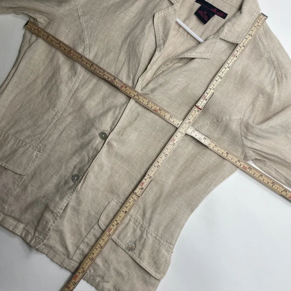 Willi Smith Beige 100% Linen Lightweight Button Blazer Jacket Coastal Safari‎ 10